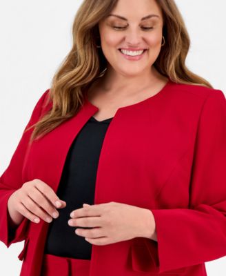 Plus Size Collarless Open-Front Jacket