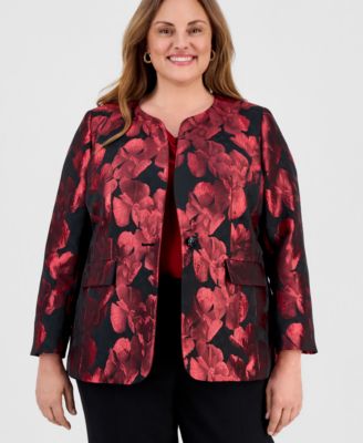 Kasper - Plus Size Floral Jacquard One-Button Blazer
