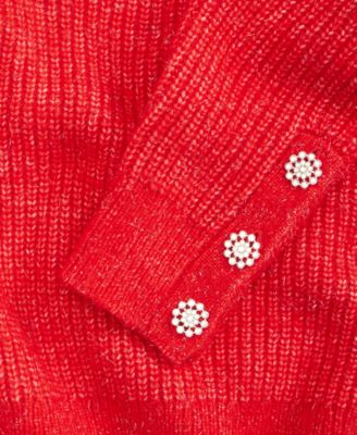 Women's V-Neck Jewel-Button-Cuff Sweater, Macy's Exclusive