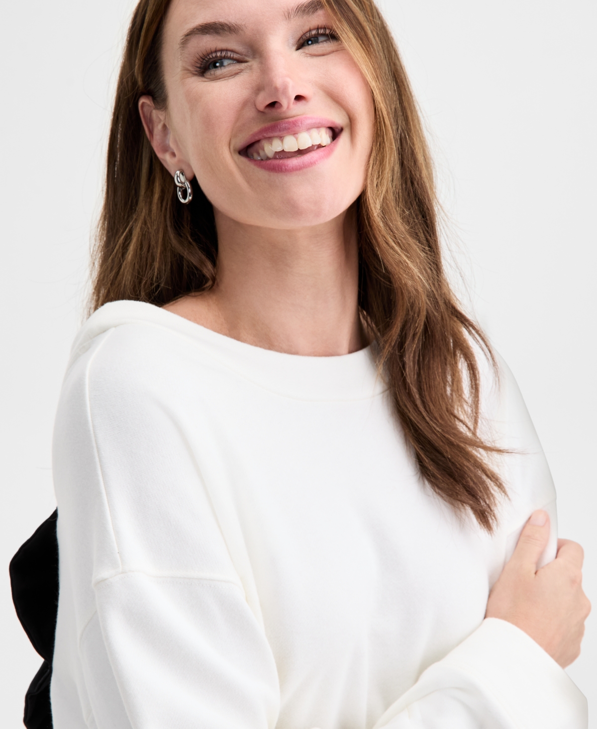 On 34th Women's Knit Long-sleeve Bow-back Sweatshirt, Macy's Exclusive In White