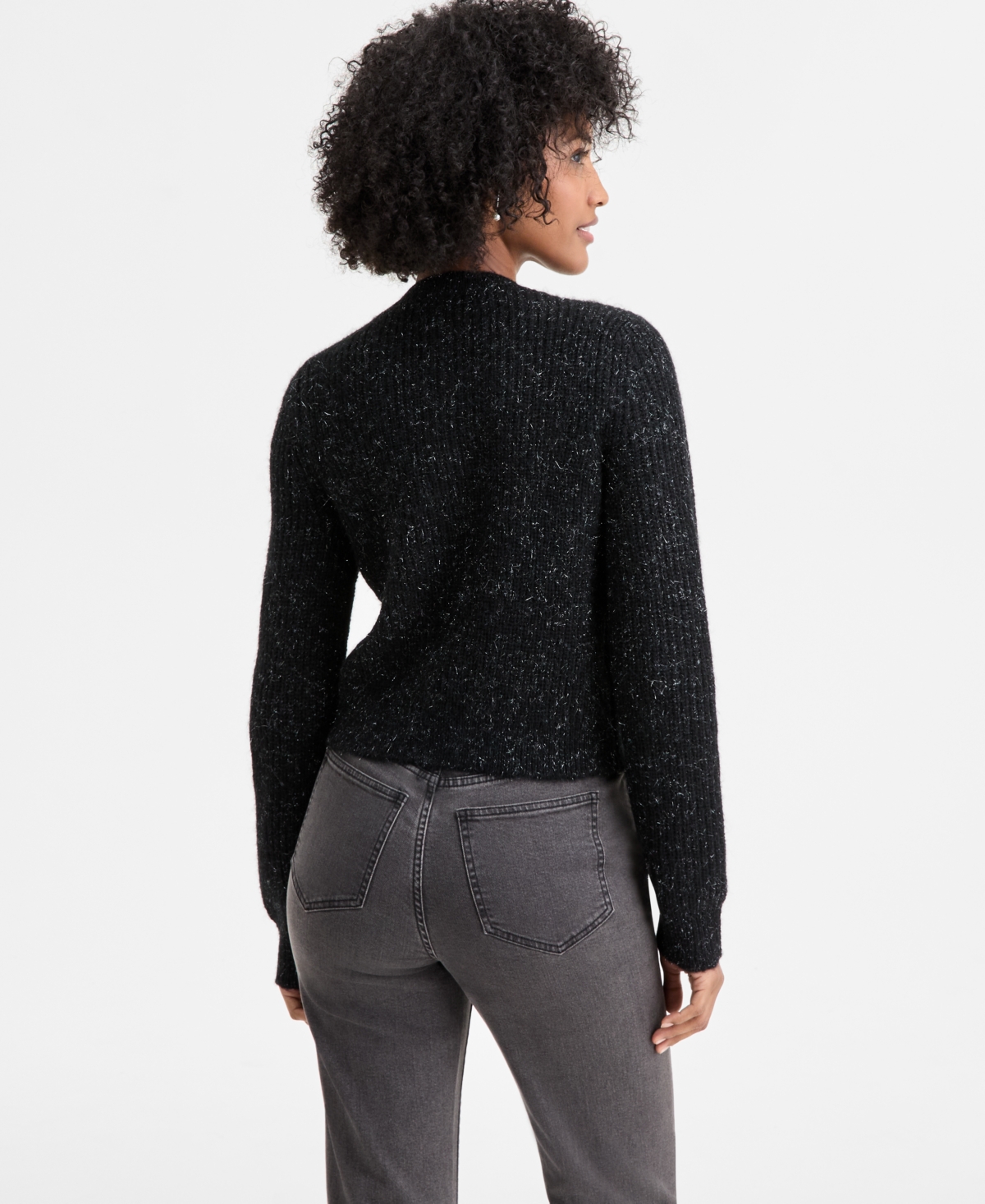 On 34th Women's Metallic-flecked Rhinestone-button Cardigan, Macy's Exclusive In Black