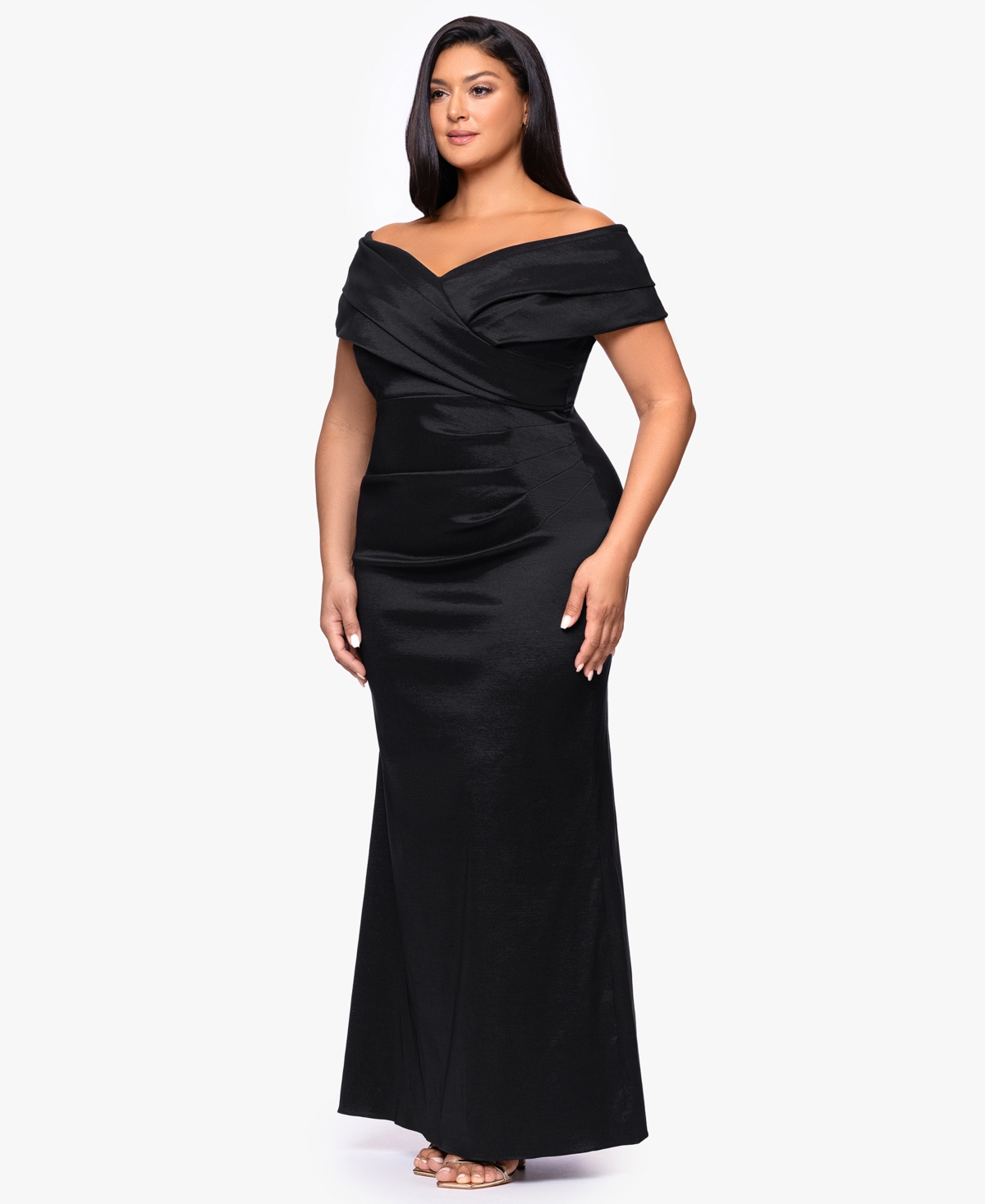 Betsy & Adam Plus Size Off-the-shoulder Dress In Black