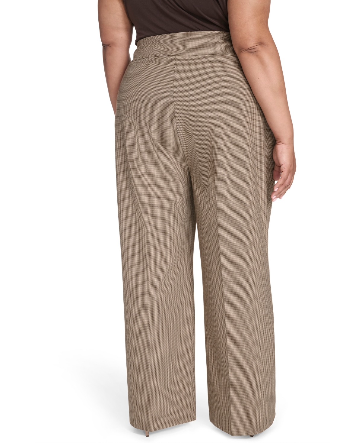 Calvin Klein Plus Size Check-print Wide-leg Pants In Brown
