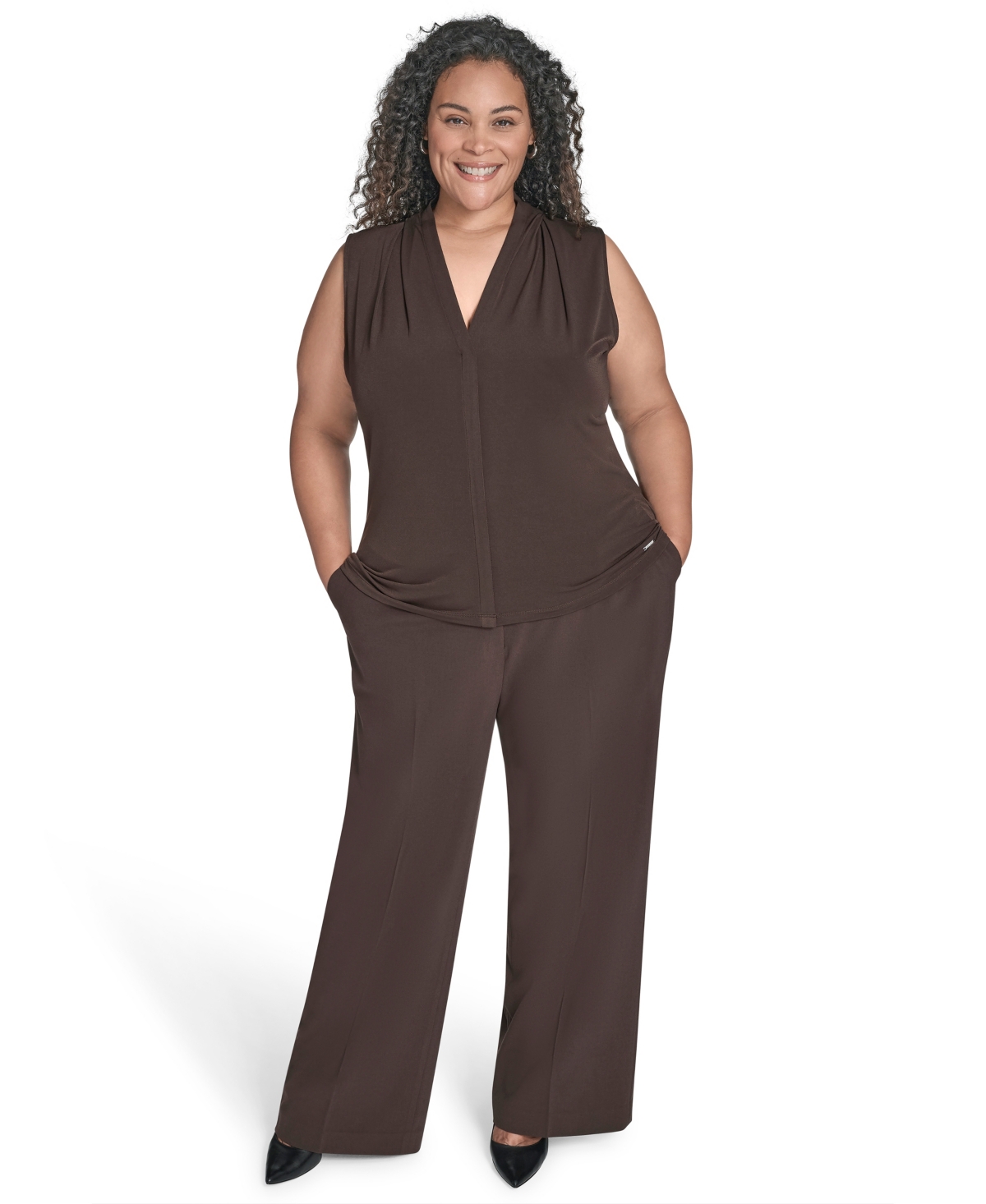 Calvin Klein Plus Size V-neck Camisole Top In Brown