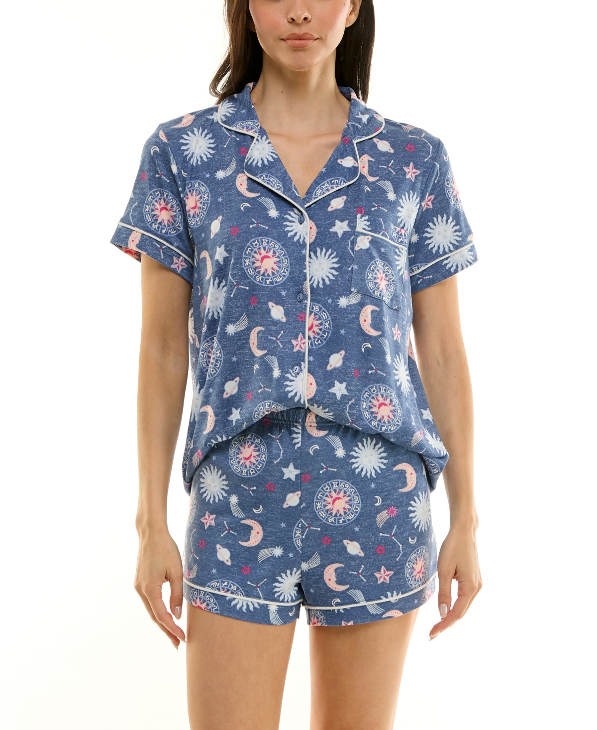 Derek Heart Women's Printed Top And Shorts Set In Blue