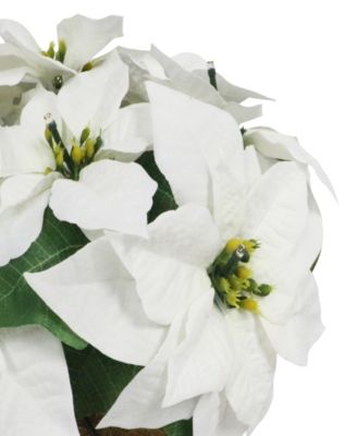 Puleo 22" Pre-Lit Artificial Potted White Poinsettias