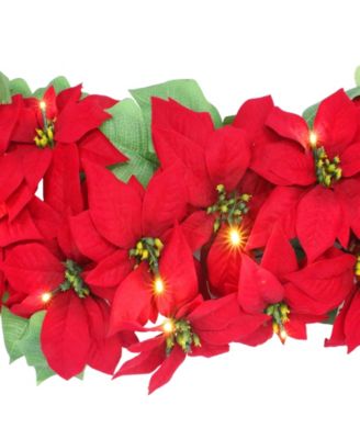 Puleo 12" Pre-Lit Artificial Poinsettia Garland