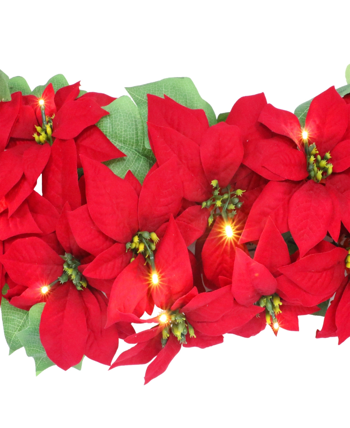 Puleo 12" Pre-lit Artificial Poinsettia Garland In Red