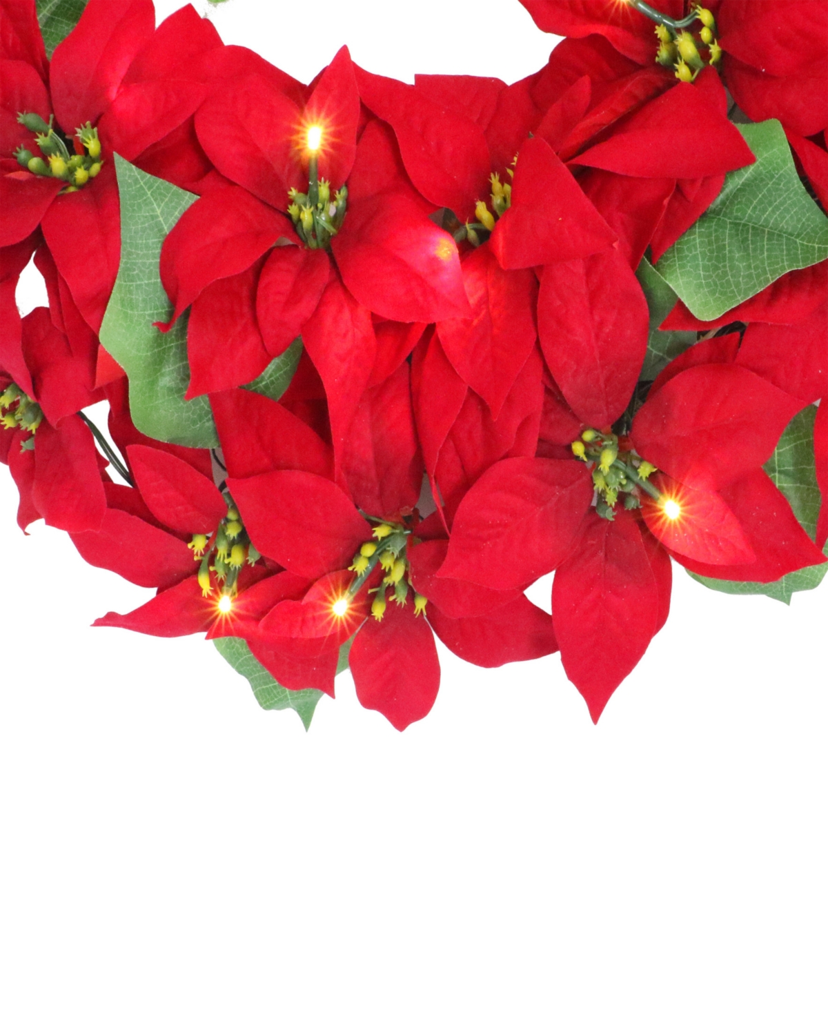 Puleo 24" Pre-Lit Artificial Poinsettia Wreath