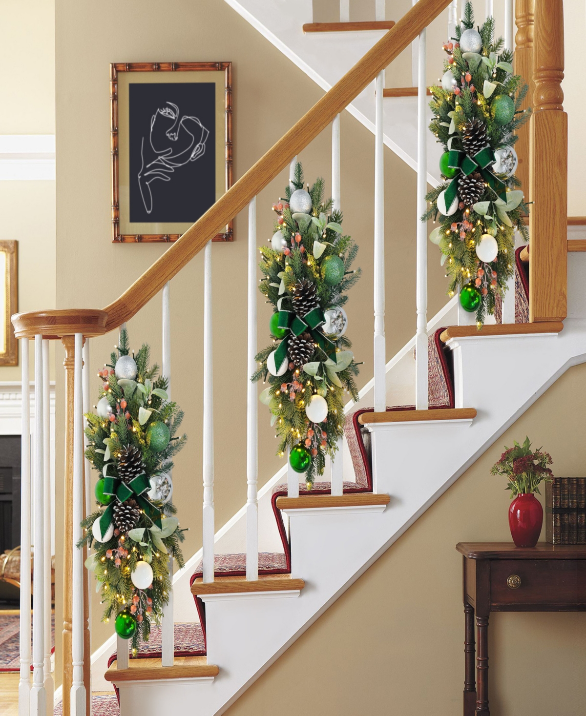 Puleo 28" Pre-lit Adorned Banister Swag In Green