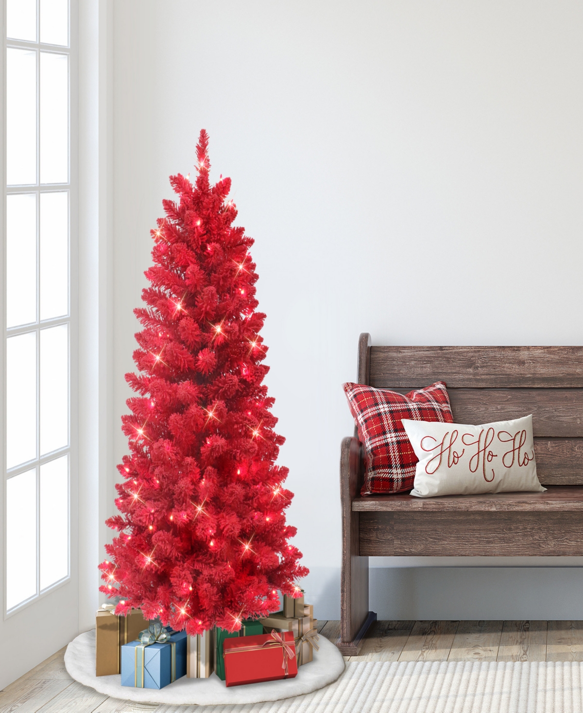 Puleo 4.5' Pre-lit Artificial Flocked Fashion Tree In Red
