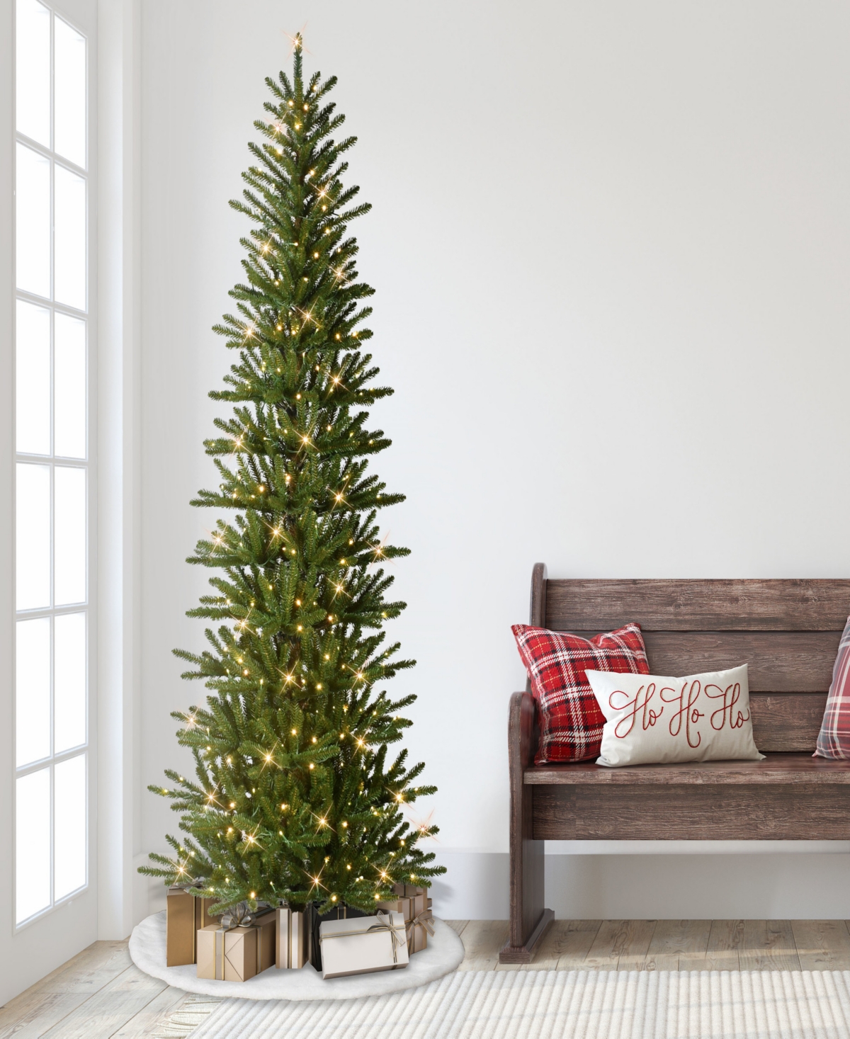 Puleo 7.5' Pre-lit Artificial Slim Mountain View Spruce Tree In Green