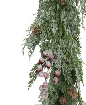 Puleo 10" Artificial Flocked Garland Adorned with Pinecones and Red Berries