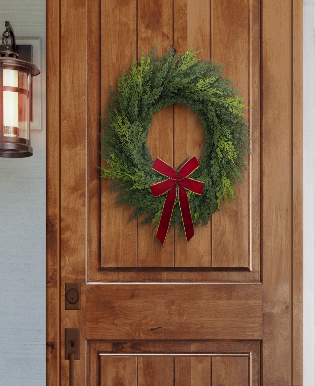Puleo 22" Artificial Cypress Christmas Wreath With Bow In Green