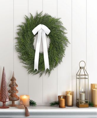 22" Artificial Cypress Christmas Wreath with Bow