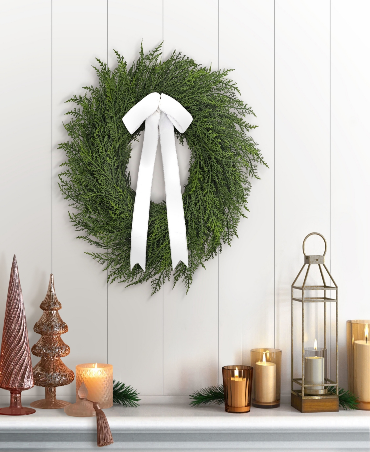 Puleo 22" Artificial Cypress Christmas Wreath With Bow In Green