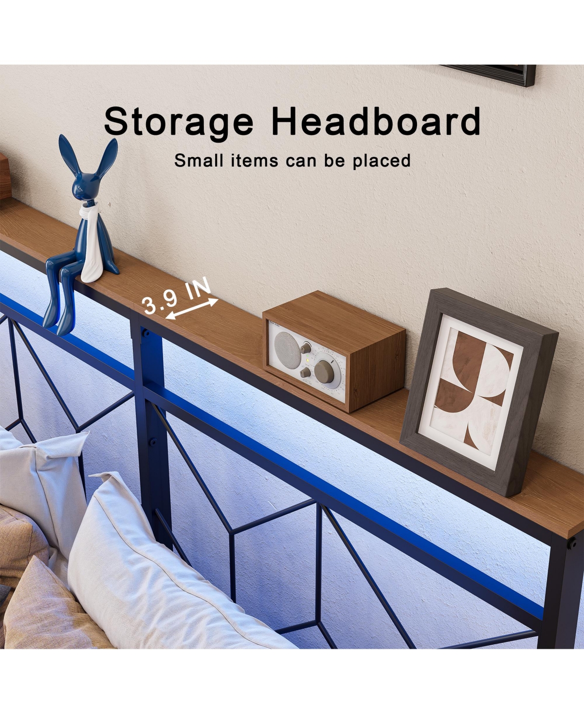 Hausource Twin Size Floating Bed Frame with Led Headboard & Charging Station No Box Spring Needed