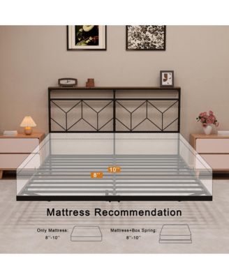 Twin Size Floating Bed Frame with LED Headboard & Charging Station No Box Spring Needed