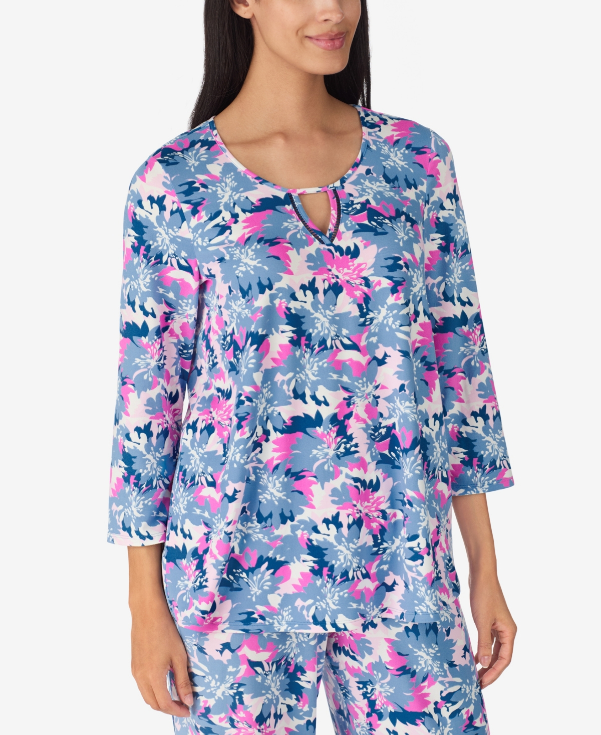 Ellen Tracy Women's 2-piece 3/4-sleeve Top And Pants Pajama Set In Multi