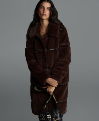 KARL LAGERFELD PARIS - Women's Faux-Leather Trim Faux-Fur Coat