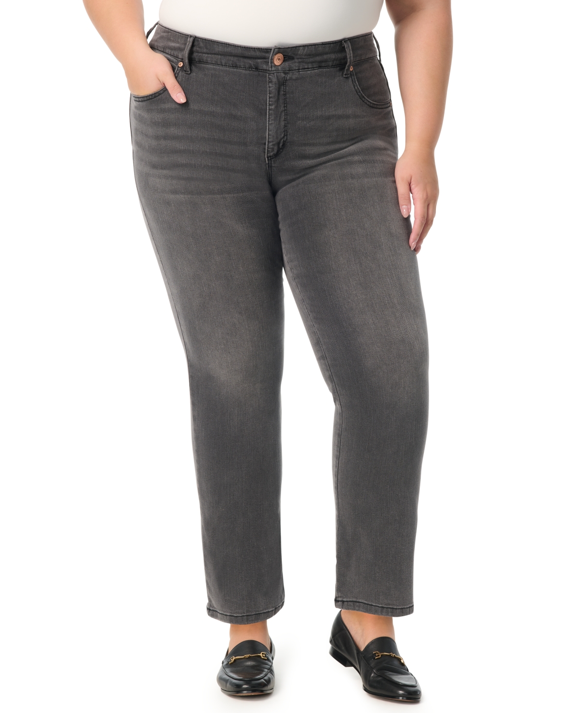 Gloria Vanderbilt Plus Size Tummy Sculpt Straight Jeans In Gray