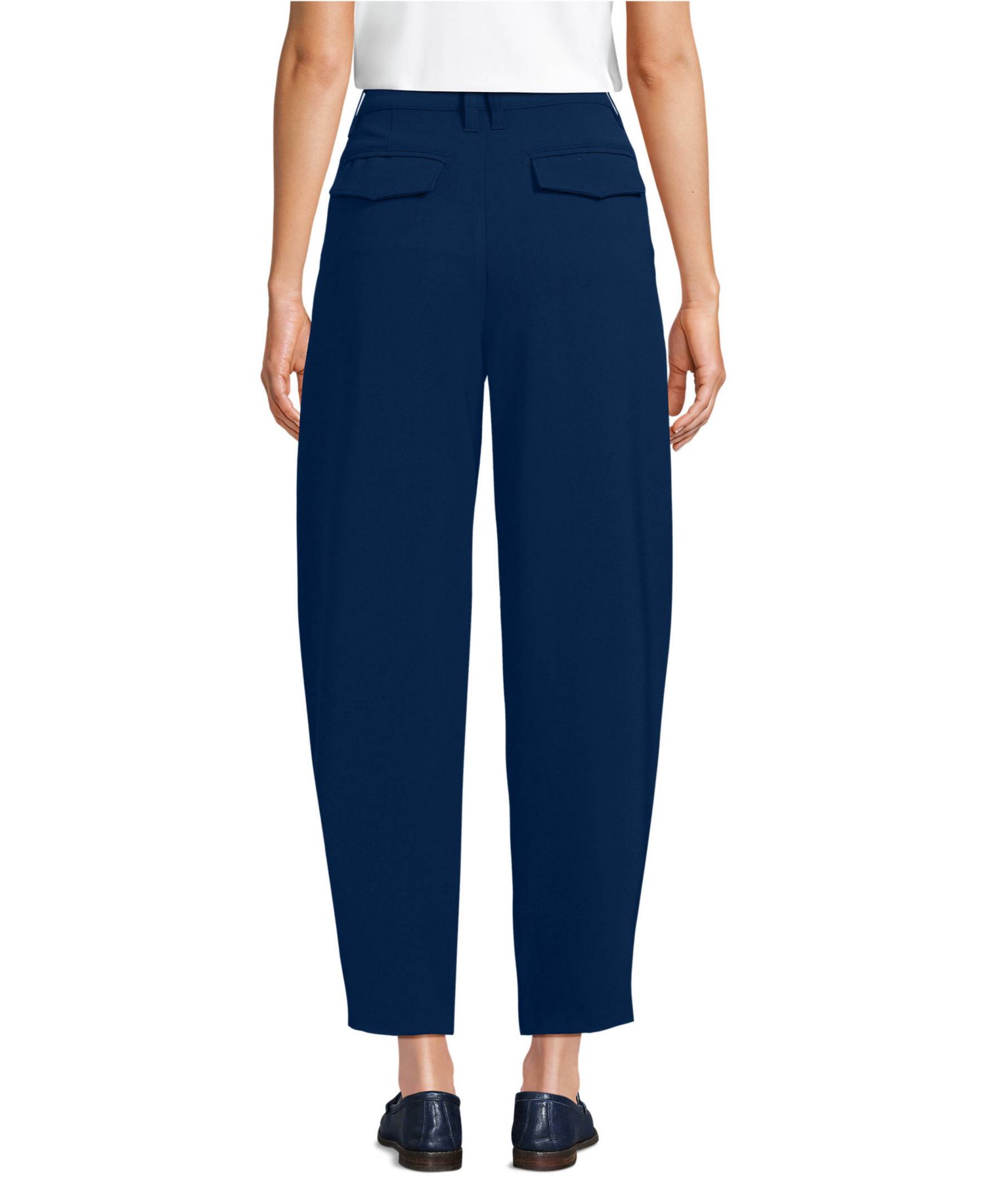 Women's Crepe High Rise Pleated Barrel Leg Ankle Pants