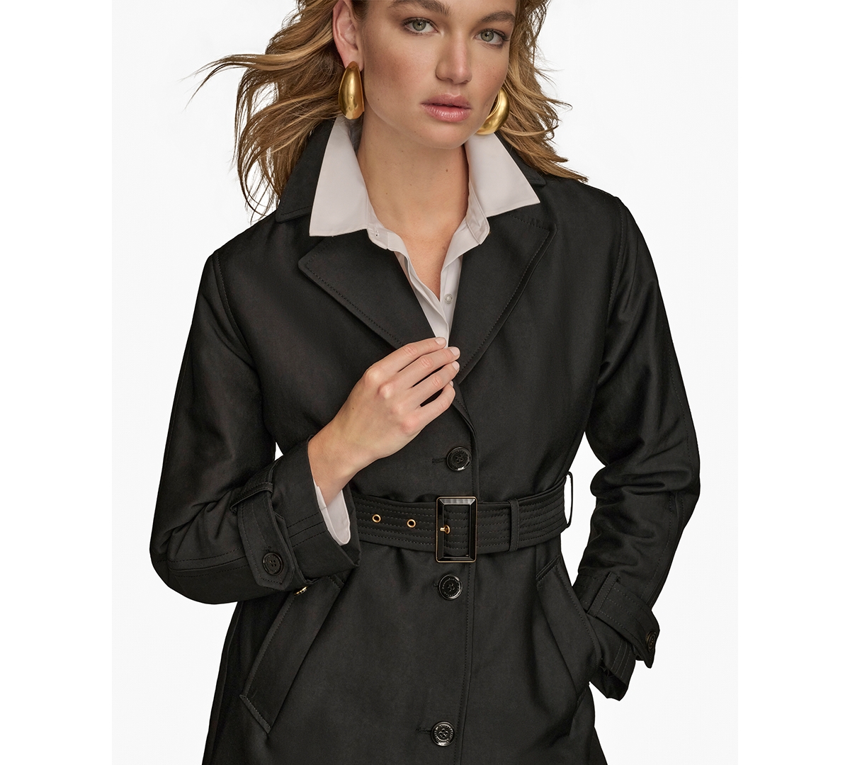 Donna Karan Women's Single-breasted Belted Trench Coat In Black