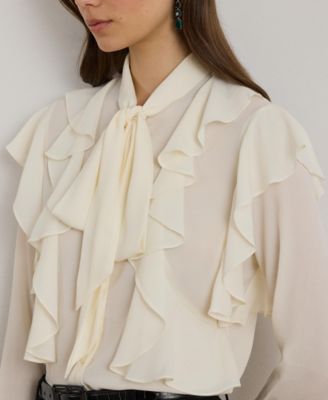 Women's Ruffle Detail Tie-Neck Blouse