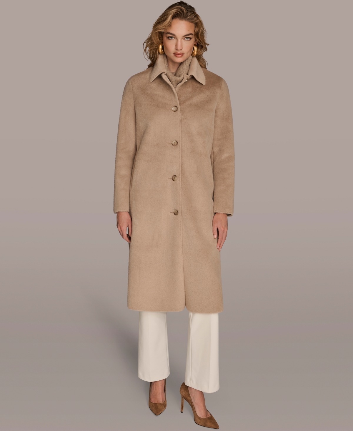 Donna Karan New York Women's Button Front Maxi Coat