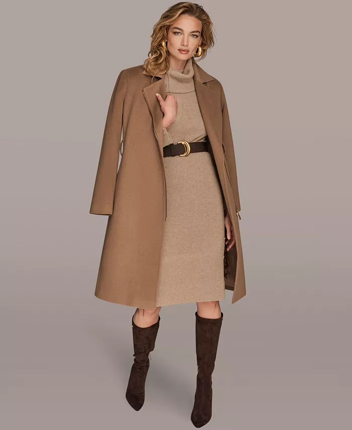 Women's Notch Collared Belted Coat - thumbnail 8