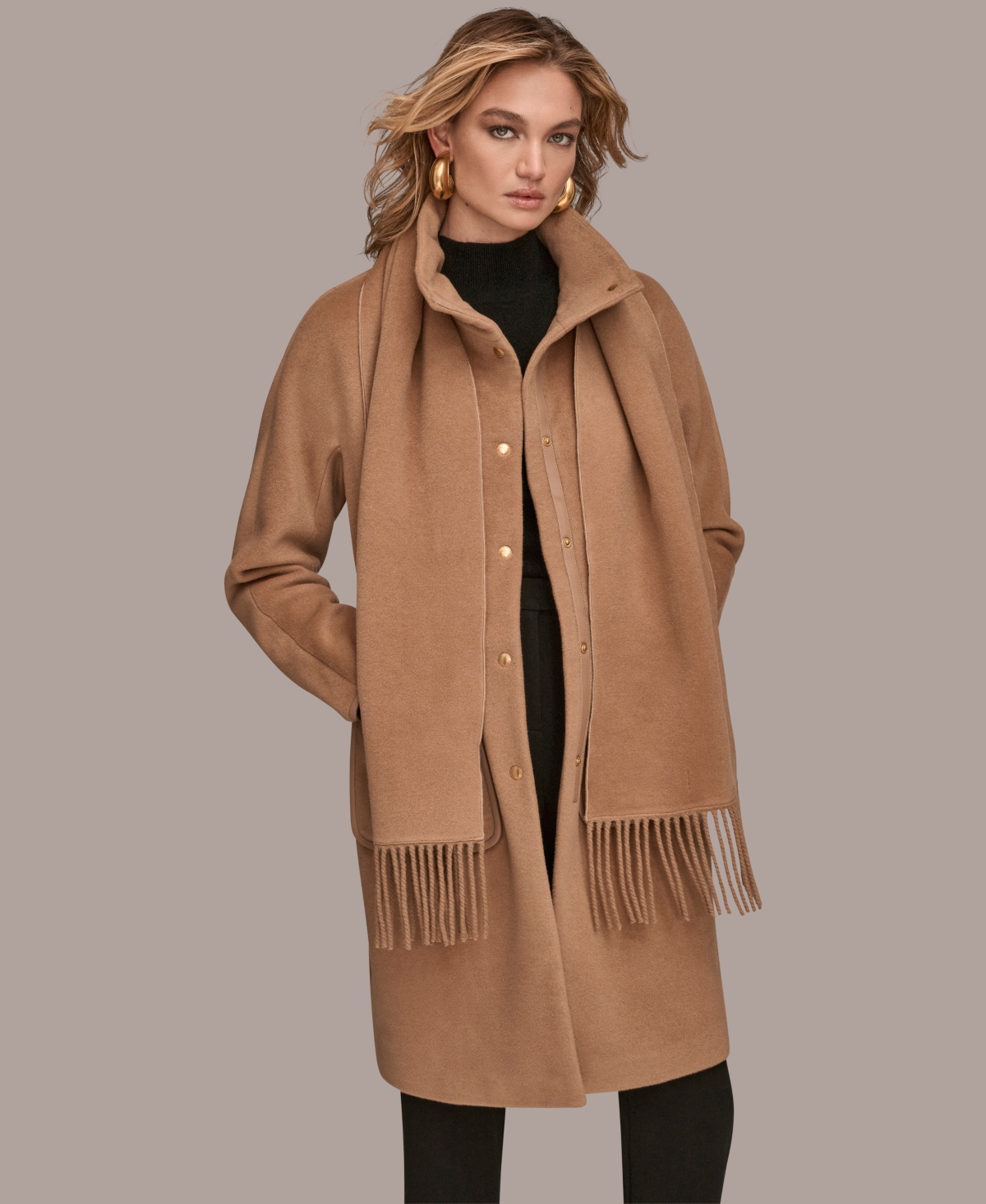 Donna Karan New York Women's Snap Button Scarf Coat