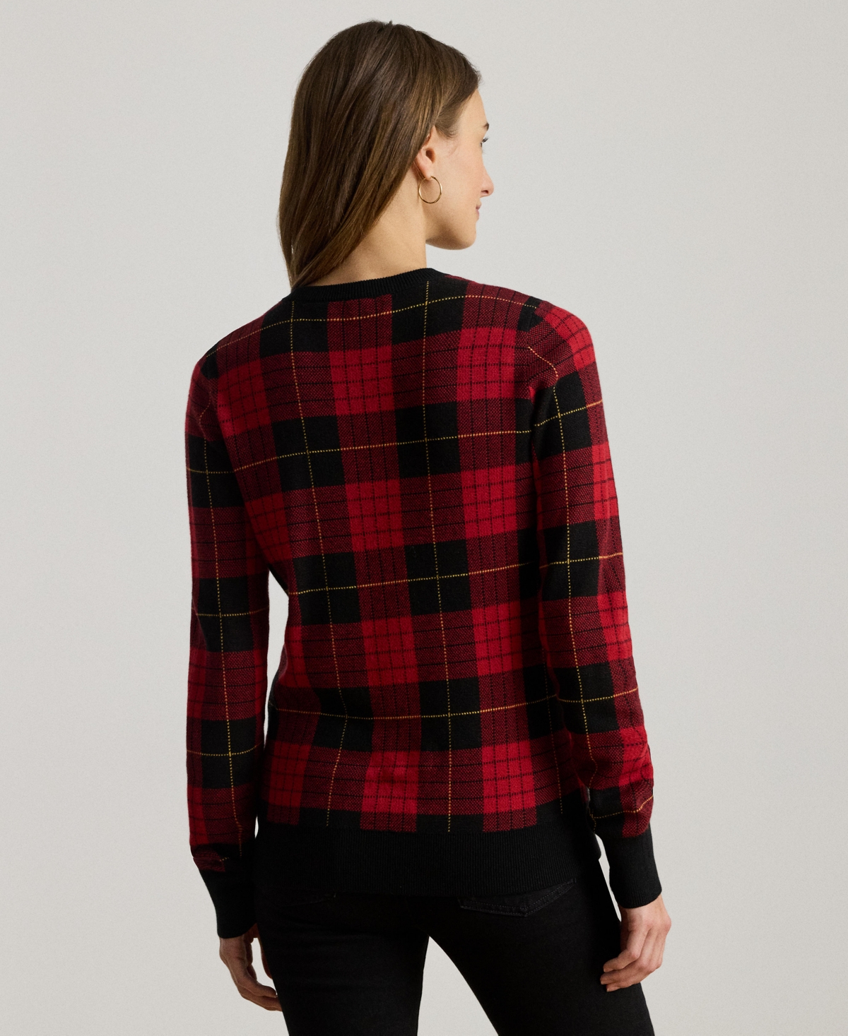 Ralph Lauren Plaid Cotton-blend Sweater In Red