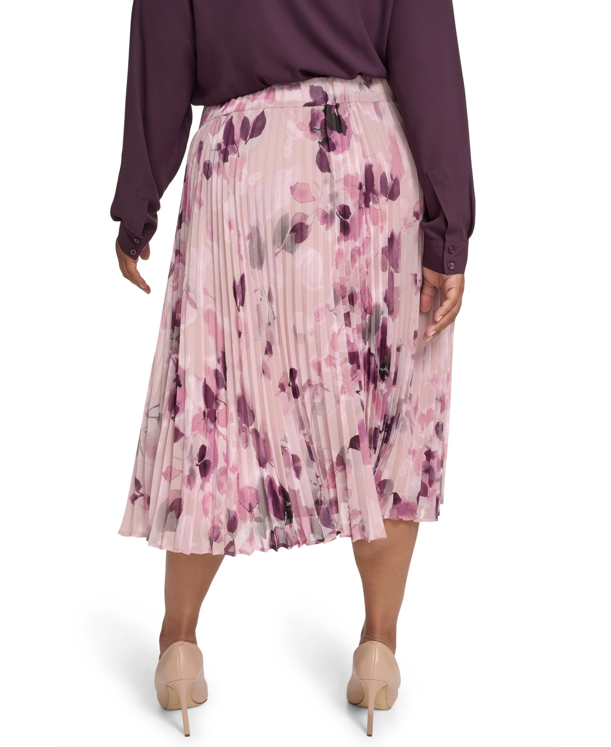Calvin Klein Plus Size Printed Midi Skirt In Brown