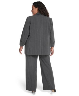 Plus Size Pinstripe Long Sleeve Blazer