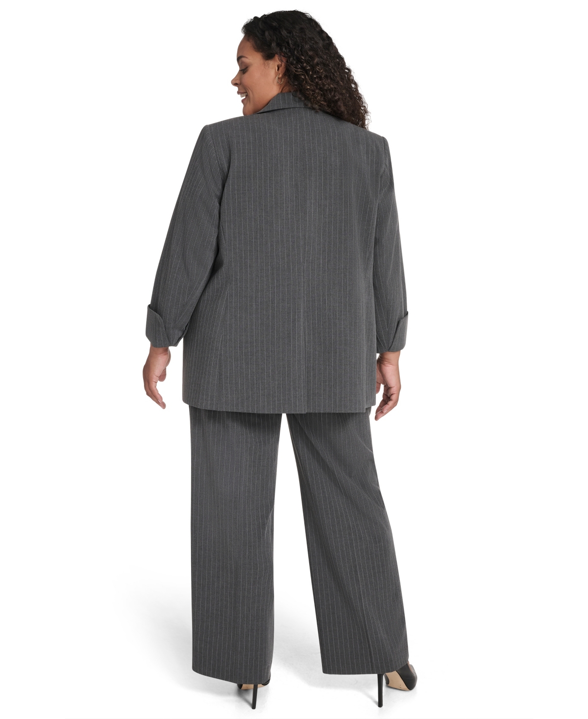 Calvin Klein Plus Size Pinstripe Long Sleeve Blazer In Blue