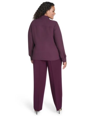 Plus Size Long Sleeve Ruffle Front Top