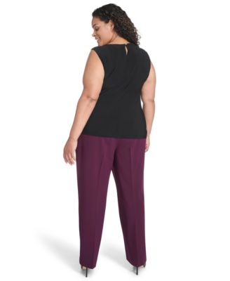 Plus Size Printed Pleat Detail Sleeveless Top