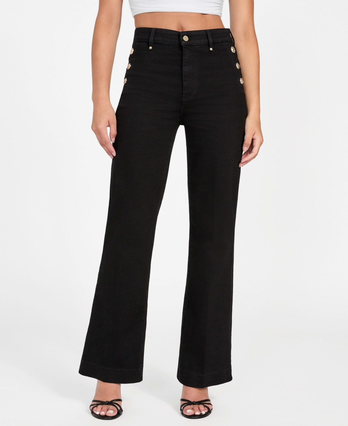 Guess New Faye High Waist Flare Leg Sailor Jeans In Black