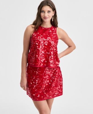 On 34th Womens Sequin Sleeveless Top Sequin Mini Skirt Macys Exclusive In Red