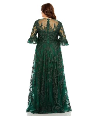Women's Plus High Neck Flutter Sleeve Embroidered A Line Gown