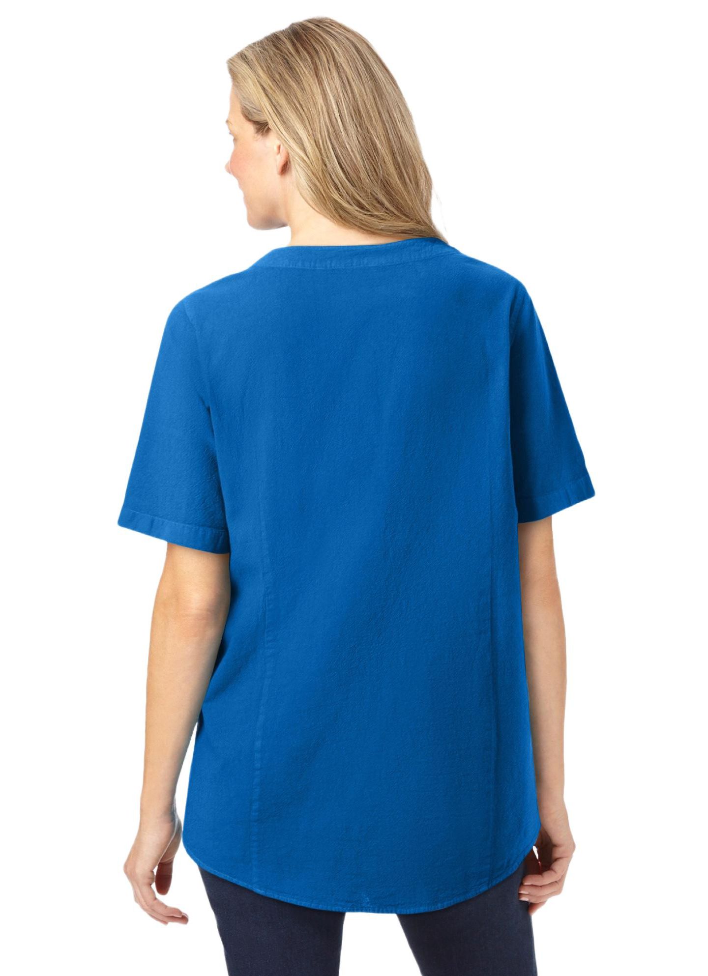 Женская рубашка Woman Within Within Short-Sleeve Crinkle, цвет: Яркий кобальтовый — фото 2