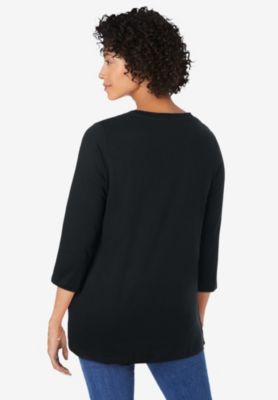 Plus Size Perfect Three-Quarter Sleeve V-Neck Tunic