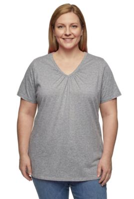 Plus Size Women's Perfect Short-Sleeve Shirred V-Neck Tunic Top