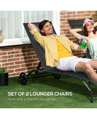 2 Piece Chaise Lounge Chair Pool Chairs with Wheels,