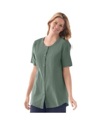 Women's Plus Size Short-Sleeve Crinkle Shirt