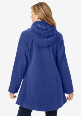 Plus Size Hooded A-Line Fleece Coat