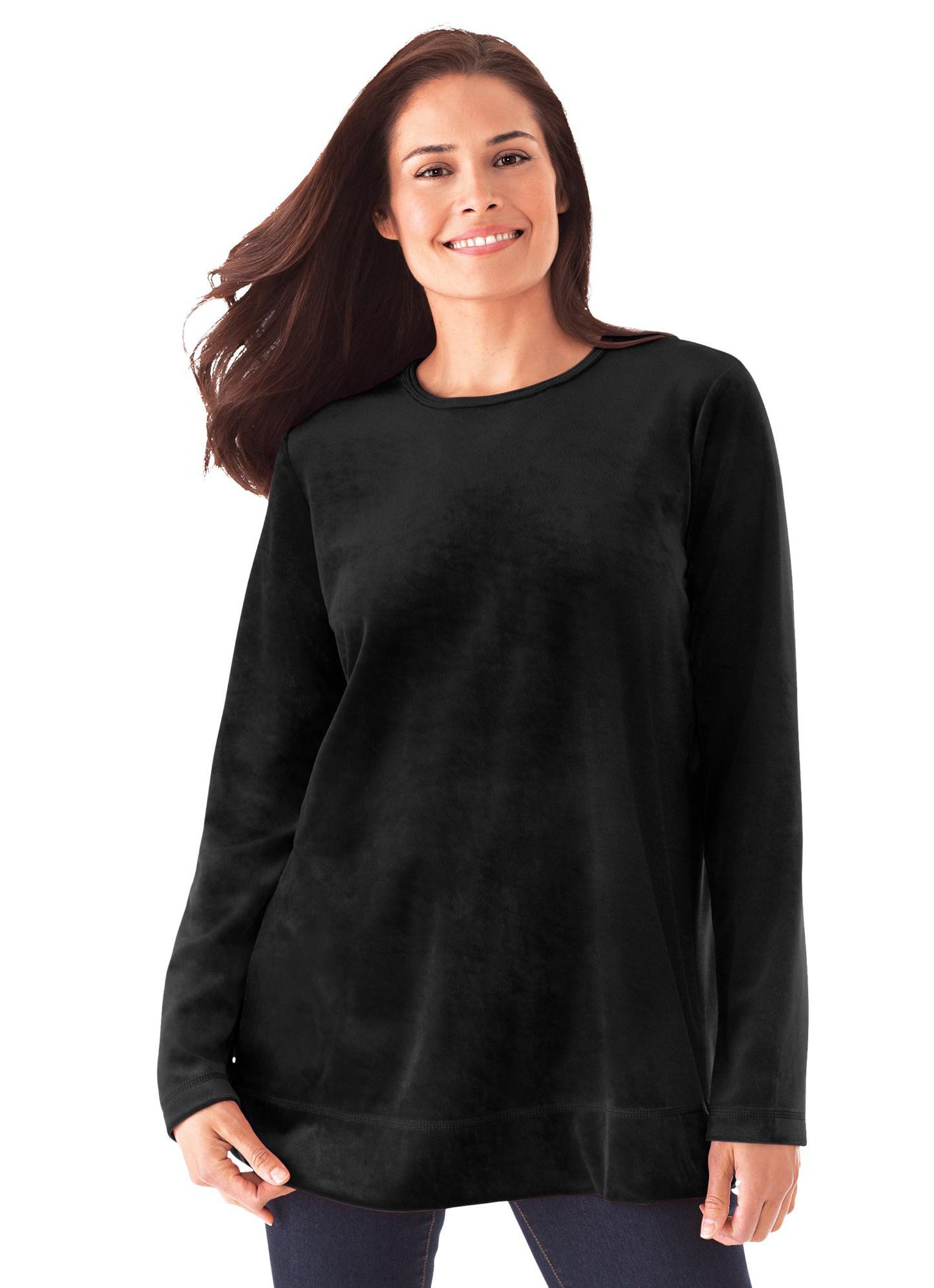 Женская толстовка Woman Within Within Plush Velour Tunic, цвет: Чёрный — фото 1