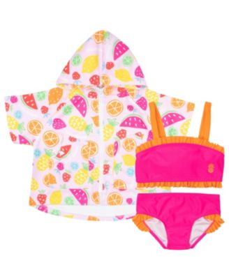 Toddler Girls Tropical Zip-Up Hooded Cover-Up and One-Piece Swimsuit Set