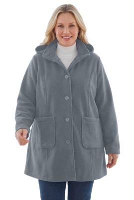 Plus Size Hooded A-Line Fleece Coat