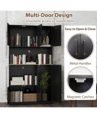 71" Tall Kitchen Pantry Cabinet with Charging Station Microwave Stand & Doors
